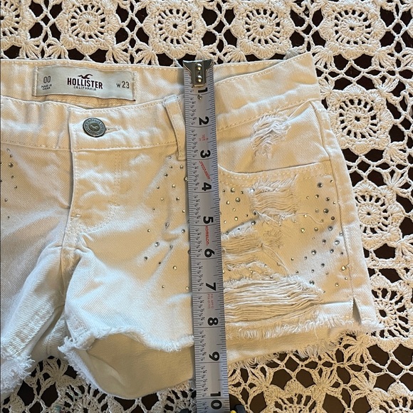 Hollister White Distressed Rhinestone-Accent Denim Shorts - Picture 6 of 6